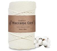 VORHOT Corde Macramé 6mm, Fil Macramé 6mm, Macrame Corde 80m Beige, Corde Macrame Coton 6mm, Bobine Fil Macrame pour Bricolage, Artisanat, Tapisserie, Plante Suspendue, Décoration Boho