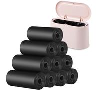 VORHOT Lot de 10 rouleaux de mini sacs poubelle (150 petits sacs poubelle au total), poubelle de table de 2 l, pour salle de bains, cuisine, chambre à coucher, bureau (noir)