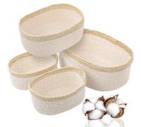 VORHOT Lot de 4 Panier Rangement Tissé en Corde Coton, Panier Rangement Salle de Bain, Corbeille Rangement Panier Table a Langer Bébé, Décoration Organisateur pour Salon Chambre à Coucher