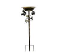 VORILO Station de bain et mangeoire pour oiseaux en fer pour la faune et la | Mangeoire à oiseaux autoportante avec piquet stable pour décoration de jardin et oiseaux sauvages