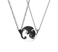 VorIrydian 2PCS Collier Pendentif pour Homme Femme en Chaîne Puzzle Chat Noir Blanc Couple Amitié Bijoux Fantaisie, Animaux Assortis, Puzzle Yin Yang pour Femmes et Hommes
