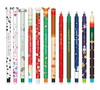 VorIrydian Lot de stylos gel-effaçables - Noël Erasable Ink Pens avec encre effaçable thermosensible, une variété de couleurs d'encre et de designs de tige, pointe de 0,7 mm (12 stylos effaçables-A)