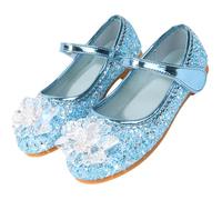Vorkhuaeri Chaussures de Princesse Elsa pour Filles, Baskets Plates à Paillettes pour Enfants, Chaussures Costume Habiller Une Fête Cosplay Mariage (31,D2-Blue)