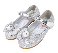 Vorkhuaeri Chaussures de Princesse Elsa pour Filles, Baskets Plates à Paillettes pour Enfants, Chaussures Costume Habiller Une Fête Cosplay Mariage (22,C2-Silver)