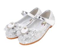 Vorkhuaeri Chaussures de Princesse Elsa pour Filles, Baskets Plates à Paillettes pour Enfants, Chaussures Costume Habiller Une Fête Cosplay Mariage (24,B2-Silver)