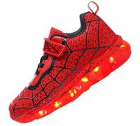 Vorkhuaeri Chaussures LED Spider pour Enfants, Baskets Lumineuses pour Garçons et Filles, Chargeur USB Baskets Clignotantes Cadeau d'anniversaire Noël (27,B-Red)