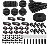 VornixorSarlshop-157 Cable Management avec 5 Supports de Câble en Silicone, 15 Clips de Cable Autocollants, 100 Serre-câble, 20 Serre-câbles Autocollants, 17 Serre-câbles Auto-agrippants
