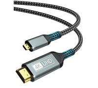 VornixorSarlshop-Câble Micro HDMI vers HDMI 2M, 4K@60Hz Cable Micro HDMI 2.0, Ethernet 3D ARC HDR Adaptateur HDMI Compatible avec Raspberry Pi 5/4, Hero, Caméras, Yoga