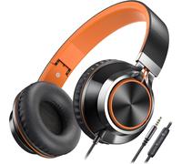 VornixorSarlshop-Casque Audio, C8 Casque Audio Écouteurs Stéréo Supra-aural Pliable Microphone et Contrôle du Volume pr Smartphone PC (Noir/Orange)