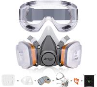 VornixorSarlshopG-500 Masque de Protection Respiratoire Réutilisable, Anti poussière, Anti gaz avec Filtres et Lunettes de Protection pour Peinture, Travaux, Bricolage, Ponçage