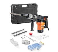 VornixorSarlshopMarteau de Démolition 1400 W Marteau-Piqueur 19 J 2900 BPM Marteau Perforateur avec 2 Burins Remplaçables Poignée Rotative 360° Anti-Vibration Brise-Béton pour Burinage Construction P