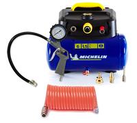 VornixorSarlshopMichelin MBL6 Compresseur d'Air Portable, Compresseur d'Air Sans Huile de 6 Litres, Manomètre Intégré + Kit (pistolet de gonflage, tuyau spiralé et 3 buses inclus)