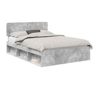 Vorpalize Cadre de lit béton gris 150 x 200 cm en pin massif avec sommier à lattes, cadre en bois stable pour chambre à coucher, lit durable avec matelas, élégant et moderne, montage facile
