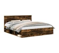 Vorpalize Cadre de lit en bois de chêne fumé 180 x 200 cm avec sommier à lattes solide, design moderne, durable, pour un sommeil confortable, nettoyage facile, convient pour deux personnes