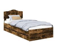 Vorpalize Cadre de lit en chêne fumé 75 x 190 cm avec espace de rangement en bois moderne et stable avec tête de lit pour chambre à coucher avec matériel de montage et tiroirs cachés