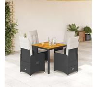 Vorpalize Ensemble de bistro de jardin 5 pièces avec coussins noirs en rotin synthétique pour balcon, salon, extérieur, terrasse, avec dossiers réglables, housses amovibles, résistant aux intempéries