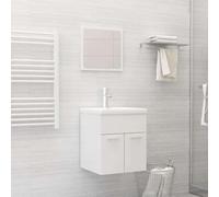 Vorpalize Ensemble de meubles de salle de bain blanc brillant avec meuble sous lavabo, lavabo en céramique et miroir pour salle de bain moderne, robinet inclus, bonde de vidage push-up, meubles de
