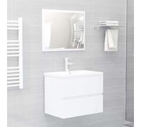 Vorpalize Ensemble de meubles de salle de bain en bois blanc avec lavabo, miroir et espace de rangement, idéal pour les salles de bains modernes, robinet et vidage, armoires inférieures stables et