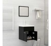 Vorpalize Ensemble de meubles de salle de bain en bois noir avec lavabo, miroir et espace de rangement pour salle de bain moderne, robinet et bonde de vidage, solution stable pour un lavage