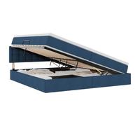 Vorpalize Lit à mémoire de forme avec matelas, bleu, 200 x 200 cm, cadre en bois avec vérin à gaz, espace de rangement, tête de lit réglable, lumières USB, bandes lumineuses pour chambre moderne