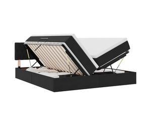 Vorpalize Lit à mémoire de forme avec matelas en velours noir 200 x 200 cm, cadre de lit avec espace de rangement, tête de lit réglable, bandes lumineuses USB, matelas inclus, surmatelas et kit de