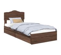Vorpalize Lit double 70 x 190 cm marron aspect chêne avec espace de rangement, cadre de lit avec sommier à lattes et matelas pour chambre à coucher, petits appartements, chambre d'amis, élégant