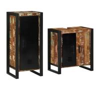 Vorpalize Lot de 2 meubles de salle de bain avec étagère, en bois massif recyclé, moderne, avec armoires pour petites et grandes salles de bain