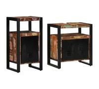 Vorpalize Lot de 2 meubles de salle de bain avec étagère en bois massif vieilli marron avec espace de rangement, poignées élégantes et cadre en métal robuste pour une rénovation de salle de bain