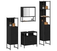 Vorpalize Lot de 4 meubles de salle de bain - Aspect chêne noir - Montage mural - Avec espace de rangement - Pour salle de bain et WC d'invités - Design moderne - Résistant à l'humidité - Durable