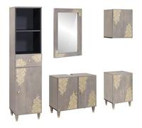 Vorpalize Lot de 5 armoires de salle de bain murales en bois massif de manguier gris avec meuble sous lavabo, miroir et armoire suspendue pour petite salle de bain
