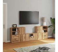 Vorpalize Lot de 5 meubles ODDA en pin massif finition cire de miel avec meuble bas, meuble TV, buffet et beaucoup d'espace de rangement pour votre salon