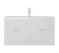 Vorpalize Meuble de lavabo avec lavabo encastrable - Blanc brillant - 90 x 38,5 x 46 cm - Meuble de salle de bain avec robinet et bonde - Pour salle de bain moderne - Pour une décoration d'intérieur