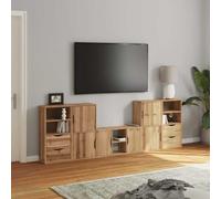 Vorpalize ODDA Lot de 5 meubles de salon en bois massif de pin avec finition cire de miel, meuble TV bas pour salon, espace de rangement polyvalent, design modulaire