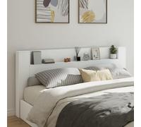 Vorpalize Tête de lit moderne avec étagères - Blanc - 220 x 16,5 x 103,5 cm - Avec éclairage RVB - En bois durable - Espace de rangement - Dossier - Port USB - Idéale pour chambre à coucher