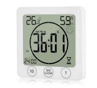 VORRINC - Horloge de salle de bain - Horloge numérique à ventouse, avec écran LCD - Affichage de l’humidité, de la température - Avec minuteur de compte à rebours - Pour douche et cuisine