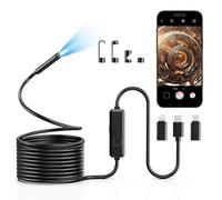 Vorth Caméra endoscopique avec lumière, 1920p HD endoscope avec 8 lumières LED, 5 m semi-rigide Snake caméra d'inspection pour iOS et Android