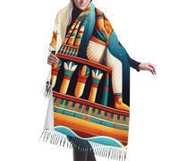 Vortithora 190 x 68,6 cm Égypte-Ankh-God-Eye Châle d'hiver chaud pour femme avec franges à pompons, imprimé sur un seul côté, écharpe confortable pour temps froid