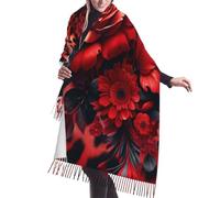 Vortithora 190 x 68,6 cm - Imprimé léopard - Fleurs rouges - Châle d'hiver chaud pour femme - Avec franges - Imprimé sur un seul côté - Écharpe confortable pour temps froid