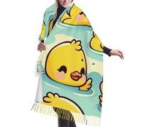 Vortithora 190 x 68 cm Kawaii-Duck-Natation Châle d'hiver chaud pour femme avec franges à pompons, écharpe confortable imprimée sur un seul côté pour temps froid