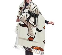 Vortithora 190 x 68 cm Kawaii-Judo-Teckels d'hiver chaud pour femme avec franges à pompons, écharpe confortable imprimée sur un seul côté pour temps froid