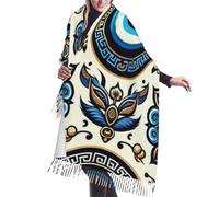 Vortithora 190 x 68 cm, symbole du mauvais œil turc, châle d'hiver chaud pour femme avec franges à pompons, écharpe confortable imprimée sur un seul côté pour temps froid