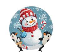 Vortithora Assiette décorative avec support, motif bonhomme de neige, pingouin, canne de Noël, 25,4 cm