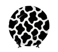 Vortithora Assiette décorative avec support - Motif peau de vache noire - 25,4 cm