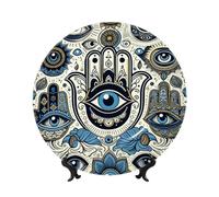 Vortithora Assiette décorative élégante avec support - Motif main aux yeux turcs bleus - 25,4 cm
