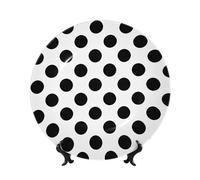 Vortithora Assiette décorative noire à pois de 25,4 cm avec support, élégante assiette murale pour décoration d'intérieur