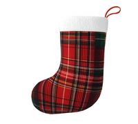 Vortithora Bas de Noël double face en peluche tartan rouge et vert - Décoration de cheminée pour cadeaux de famille
