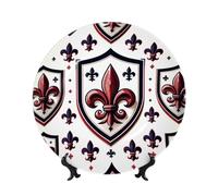 Vortithora Blood-Red-Fleur-De-Lis Assiette décorative de 25,4 cm avec support, élégante assiette murale pour décoration d'intérieur