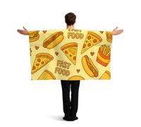 Vortithora Cape de drapeau à motif de malbouffe de dessin animé avec manches pour adultes, cape de drapeau portable en polyester, cape légère pour fans de sport pour les jours de jeu, les fêtes de bar