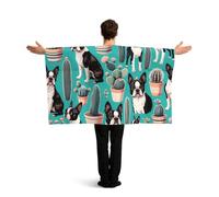 Vortithora Cape de drapeau Boston-Terrier vert cactus avec manches pour adultes, cape de drapeau portable en polyester, cape légère pour fans de sport pour les jours de jeu, les fêtes de bar et les