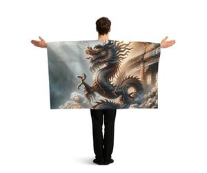 Vortithora Cape de drapeau dragon mystique puissante avec manches pour adultes, cape de drapeau portable en polyester, cape légère pour fans de sport pour les jours de jeu, les fêtes de bar et les